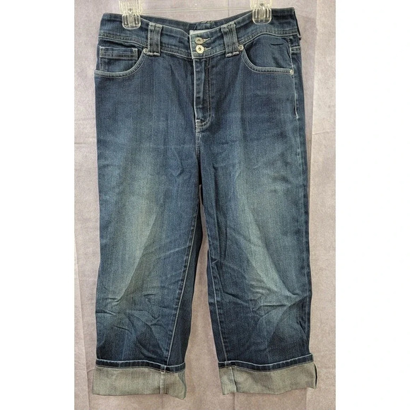 Chico’s Platinum Medium Blue Jeans Cuffed Stretch Capri Women’s Size 32W - Picture 1 of 9